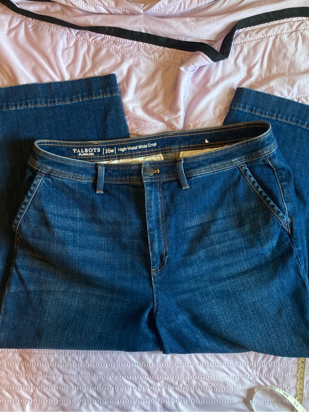 Size 16- Talbots Women’s Dark Blue High-Waist Wide Crop Jeans